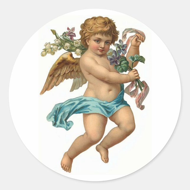 Easter Angel Vintage Easter Classic Round Sticker (Front)