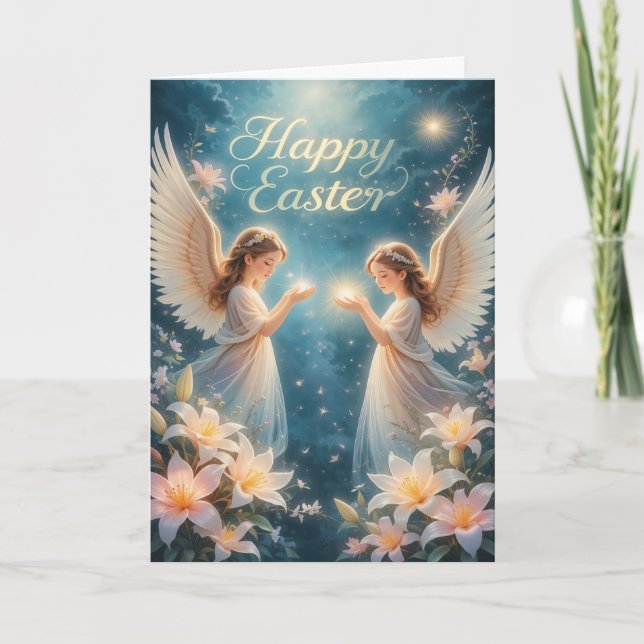 Easter Angels and Light Inspirational Spiritual  Holiday Card (Front)