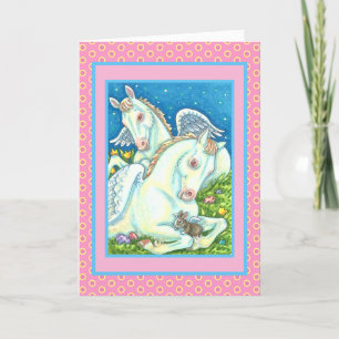 EASTER ANGELS, WHITE PONIES, BUNNIES AND EGGS Cute Holiday Card