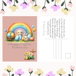 Easter Animal Rainbow Pink Bunny Lamb Family Card