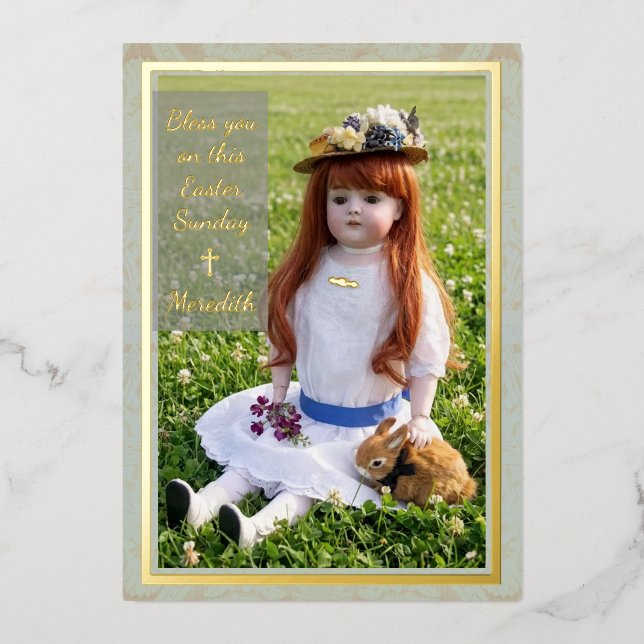 Easter Antique Doll Flat Foil Card (Front)