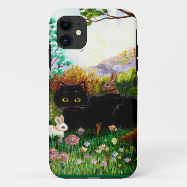Easter Art Black Cat Bunny Christian Creationart Case-Mate iPhone Case (Back)