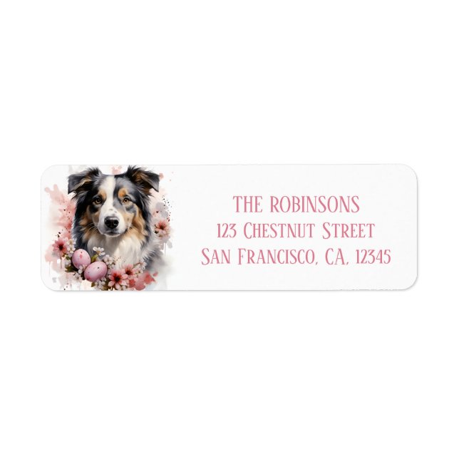 Easter Australian Shepherd Eggs and Flowers -   Return Address Label (Front)