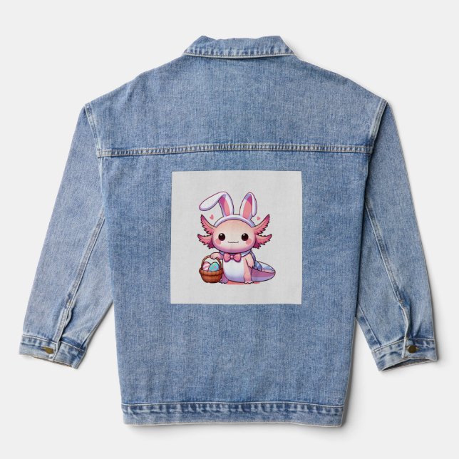 Easter Axolotl Bunny Ears Eggs T-Shirt Denim Jacket (Back)