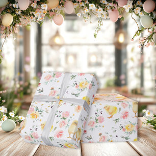 Easter Baby Chicks Spring Floral Wrapping Paper
