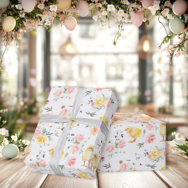 Easter Baby Chicks Spring Floral Wrapping Paper (Easter Baby Chicks Spring Floral Wrapping Paper)