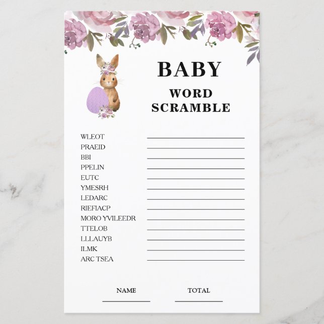 Easter  Baby Shower Scramble Game (Front)
