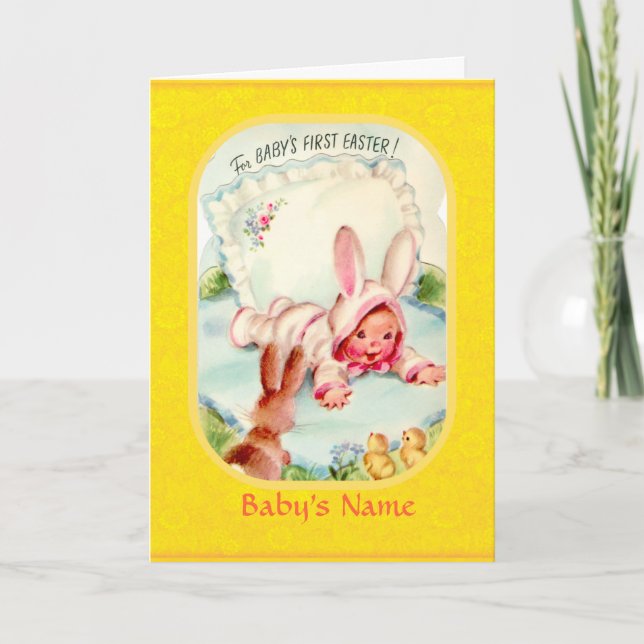 Easter ~ Baby's First Dressed in Bunny Costume Car Holiday Card (Front)