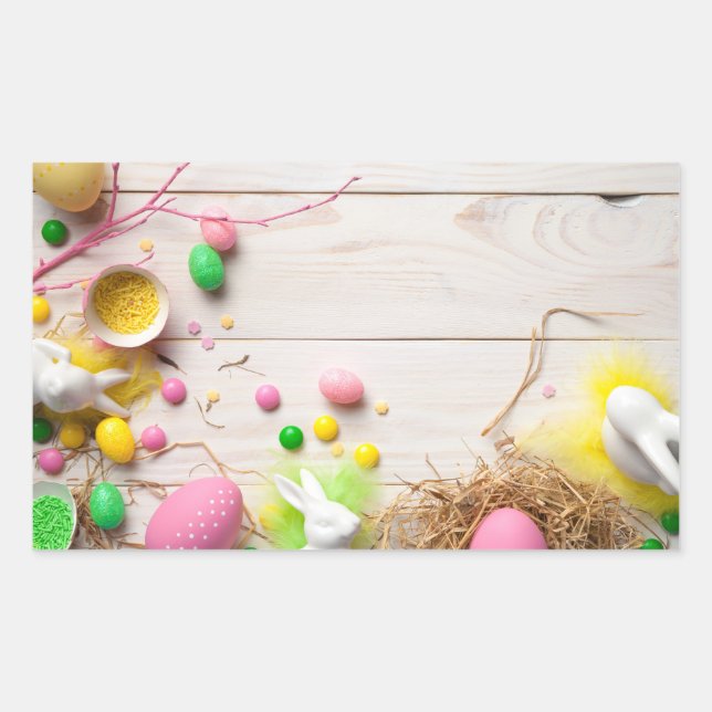Easter Background with Easter Eggs Rectangular Sticker (Front)