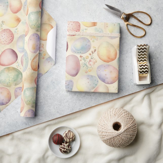 easter background with spring flowers, colored egg wrapping paper (Crafts)
