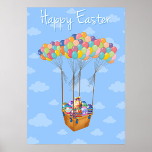 Easter Balloon Basket with Colorful Eggs  Poster