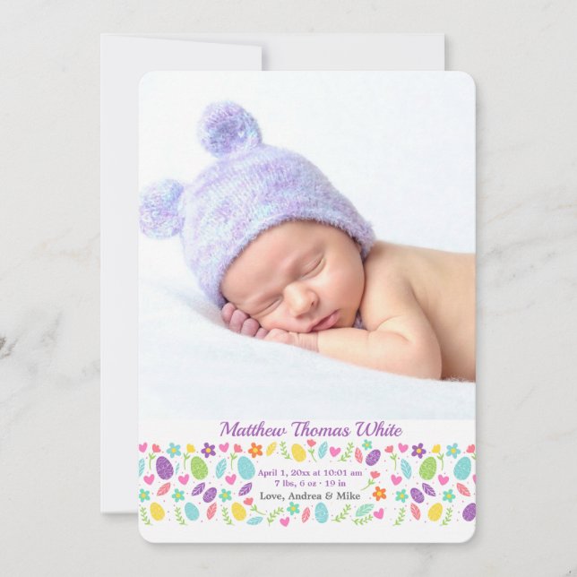 Easter Banner Photo Birth Announcement Vertical (Front)
