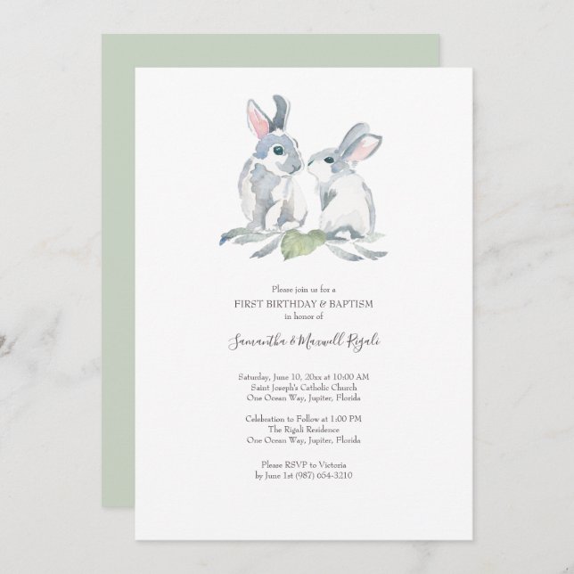Easter Baptism and First Birthday Party Invitation (Front/Back)