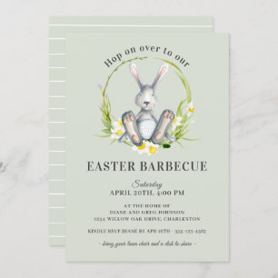 Easter Barbecue Cute Bunny Floral Invitation