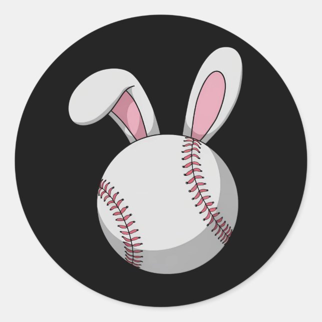Easter Baseball Bunny Cute Rabbit Ears Classic Round Sticker (Front)
