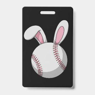Easter Baseball Bunny Cute Rabbit Ears ID Badge