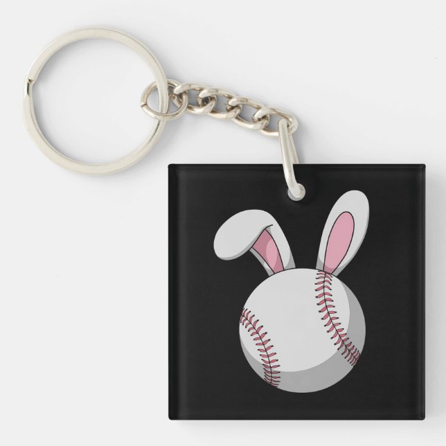 Easter Baseball Bunny Cute Rabbit Ears Key Ring (Front)
