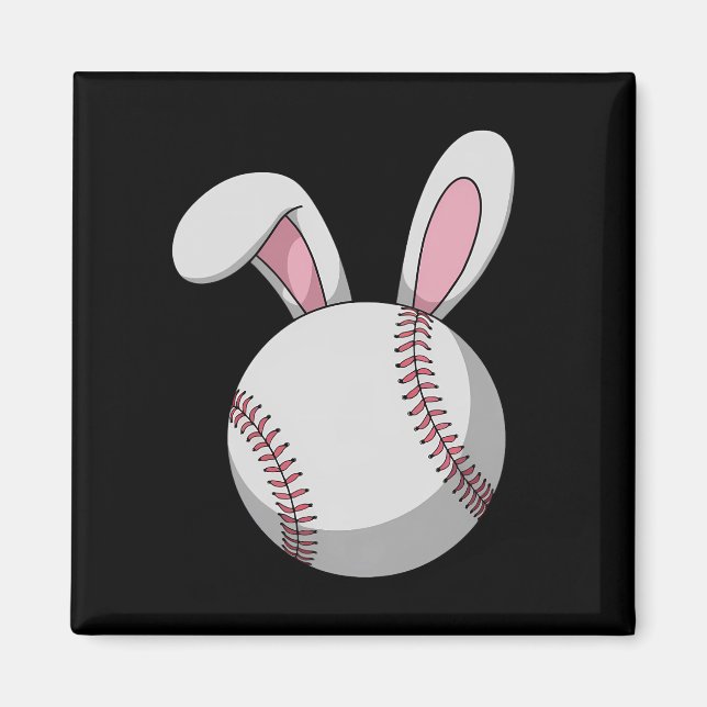 Easter Baseball Bunny Cute Rabbit Ears Magnet (Front)