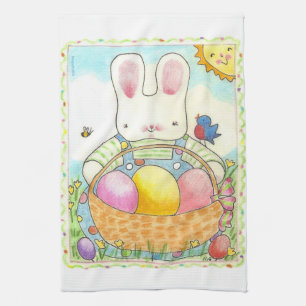 Easter Basket Boy tea towel