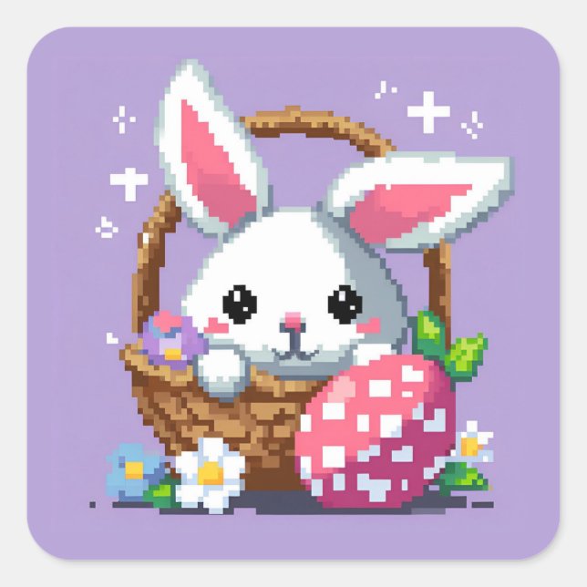 Easter basket Bunny 8 bit pixel art Square Sticker (Front)