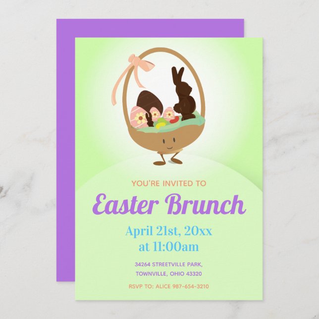 Easter Basket Cartoon | Easter Brunch Invitation (Front/Back)