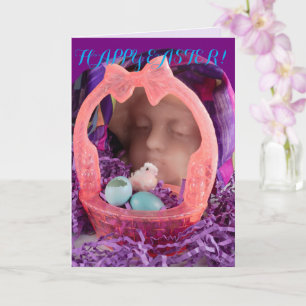 Easter basket child egg & chick New Life Card