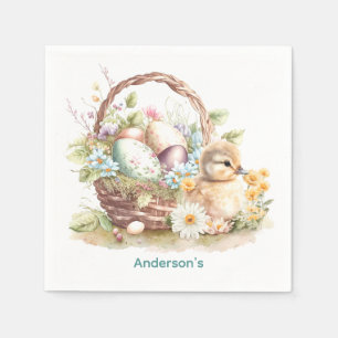 Easter Basket & Duckling Personalised Napkin