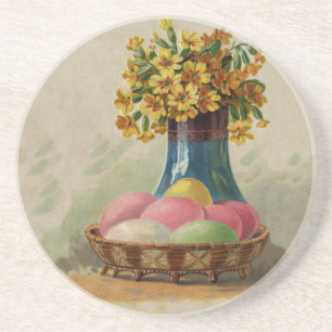 Easter Basket Eggs Flowers Antique Coaster