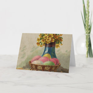 Easter Basket Eggs Flowers Antique Holiday Card