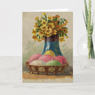 Easter Basket Eggs Flowers Antique Holiday Card