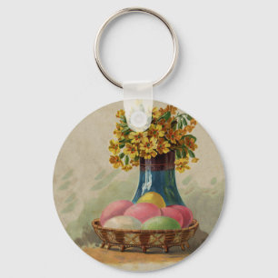 Easter Basket Eggs Flowers Antique Key Ring