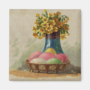 Easter Basket Eggs Flowers Antique Magnet
