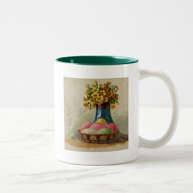 Easter Basket Eggs Flowers Antique Two-Tone Coffee Mug (Right)