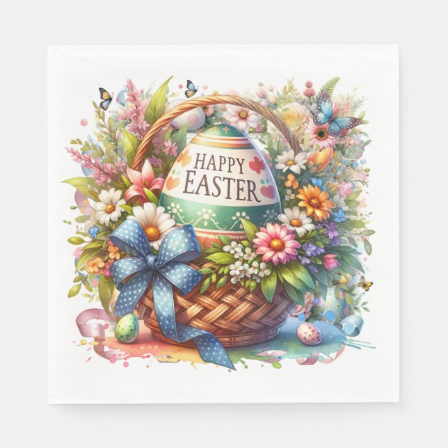 Easter Basket Eggs & Spring Flowers Napkin (Front)