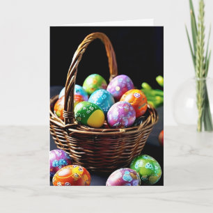 Easter Basket Filled With Colourful Eggs Holiday Card