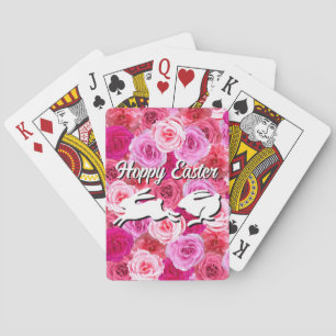 Easter Basket Filler White Bunnies Pink Flowers Playing Cards