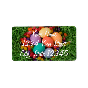 Easter Basket - Spring Coloured Eggs Jelly Beans Label