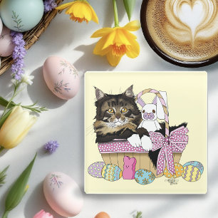 Easter Basket Tabby Kitten Glass Coaster