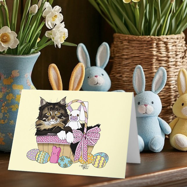 Easter Basket Tabby Kitten Holiday Card (Creator Uploaded)