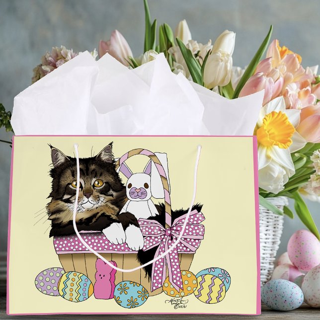 Easter Basket Tabby Kitten Large Gift Bag (Creator Uploaded)