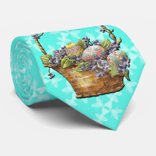 Easter Basket Turquoise Chequered Style Design Tie