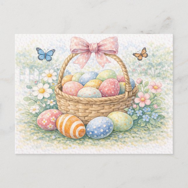 Easter Basket Watercolor Postcard (Front)