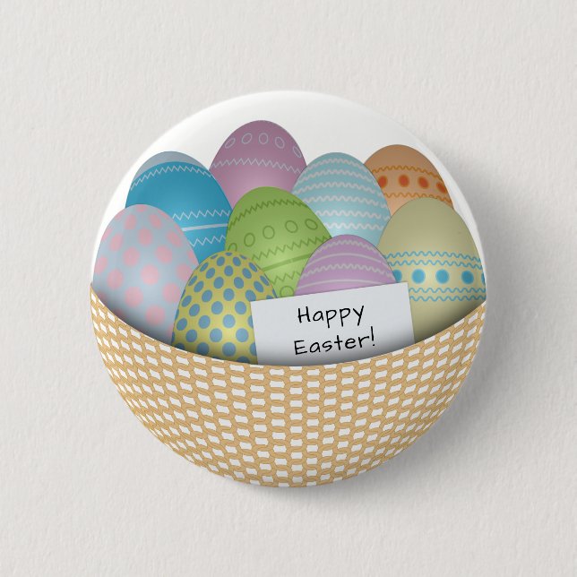 Easter Basket with Coloured Eggs Button (Front)