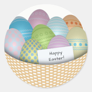 Easter Basket with Coloured Eggs Round Sticker