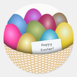 Easter Basket with Colourful Eggs Round Sticker
