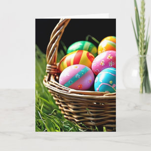 Easter Basket with Eggs on Grass Holiday Card