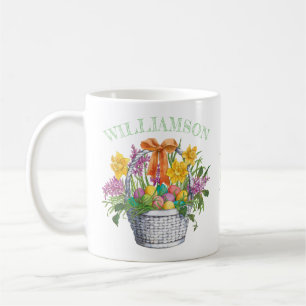 Easter Basket Yellow Purple Floral Monogram Name Coffee Mug