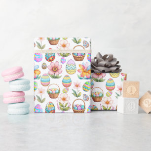 Easter Baskets and Eggs Pattern Wrapping Paper