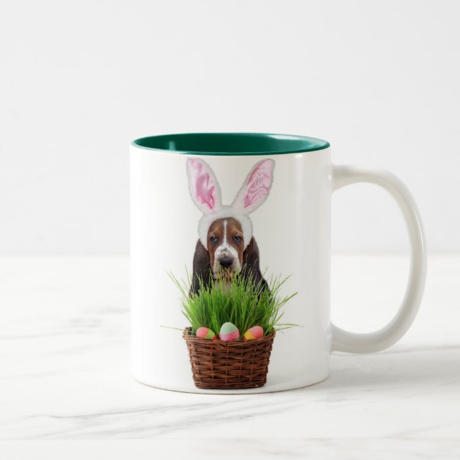 Easter Basset Hound Two-Tone Coffee Mug (Right)