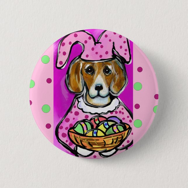 EASTER BEAGLE 6 CM ROUND BADGE (Front)